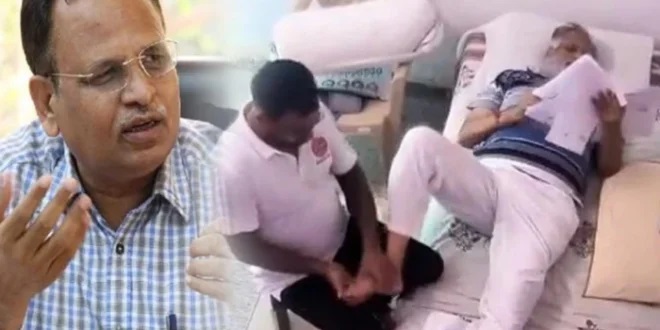 तिहाड़ जेल में फुट मसाज करवाते दिखे केजरीवाल सरकार के मंत्री Satyendra Jain- देखें वीडियो