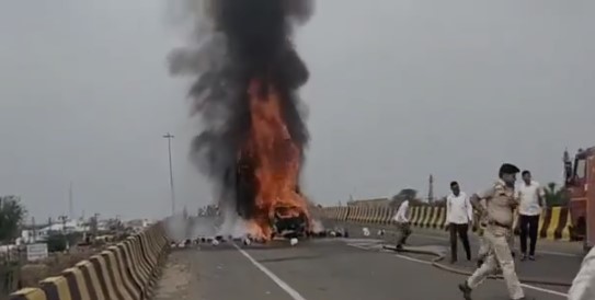 Car caught fire due to collision