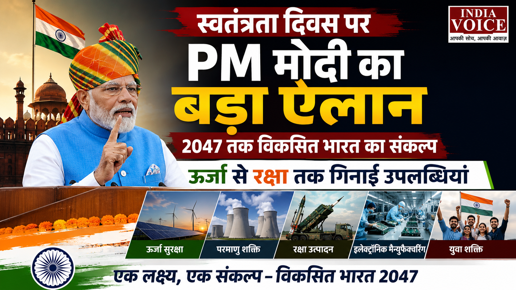 स्वतंत्रता दिवस पर PM मोदी का बड़ा ऐलान, 2047 तक विकसित भारत का संकल्प; ऊर्जा से रक्षा तक गिनाईं उपलब्धियां