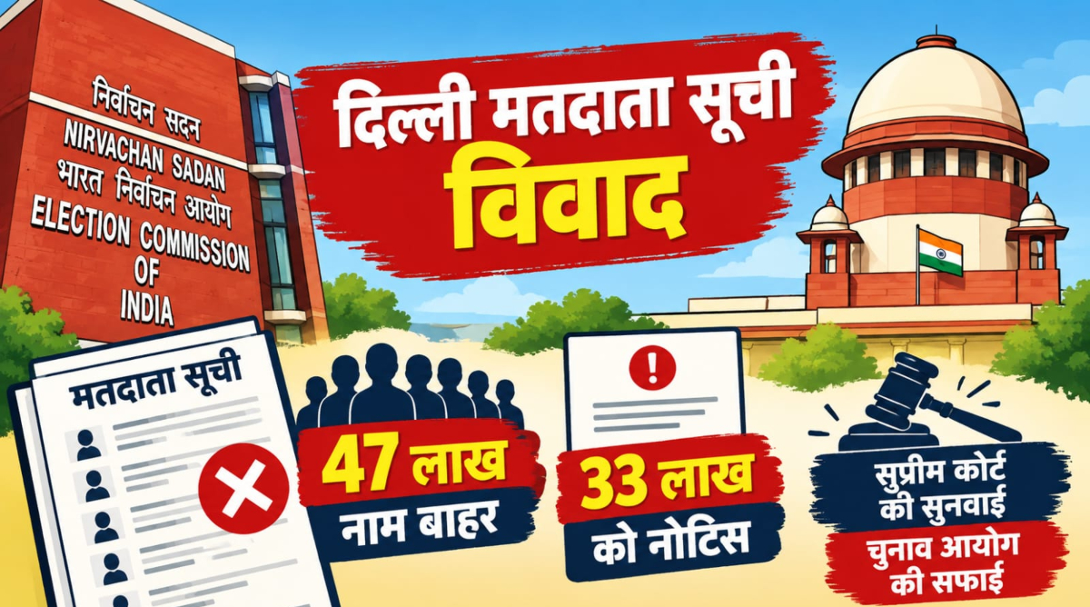 दिल्ली मतदाता सूची विवाद : 47 लाख नाम मसौदा सूची से बाहर, 33 लाख को नोटिस, चुनाव आयोग की सफाई