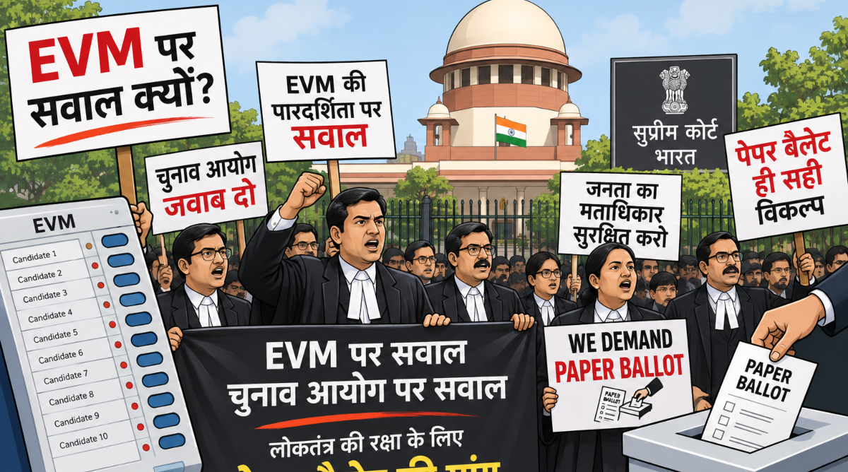 EVM को लेकर चुनाव आयोग पर सवाल, सुप्रीम कोर्ट के बाहर वकीलों का प्रदर्शन; पेपर बैलेट की मांग